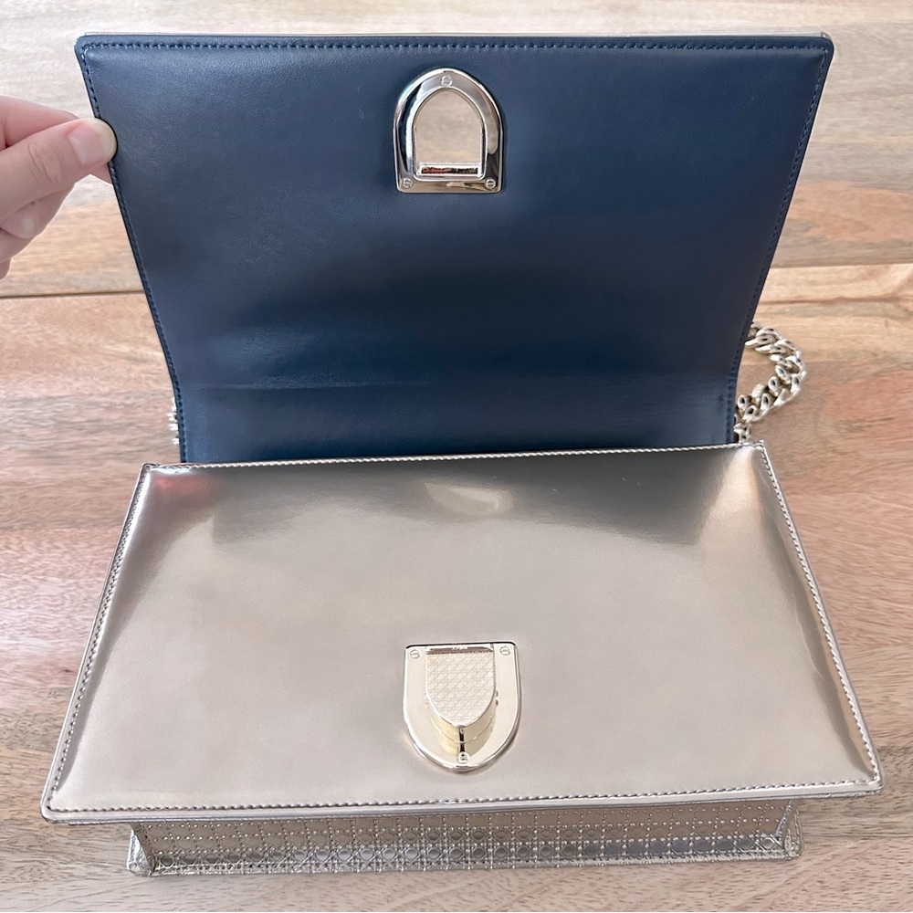 Dior Light Gold-tone Metallic Patent Leather Micro Cannage Medium Shoulder Bag - Picture 8 of 17